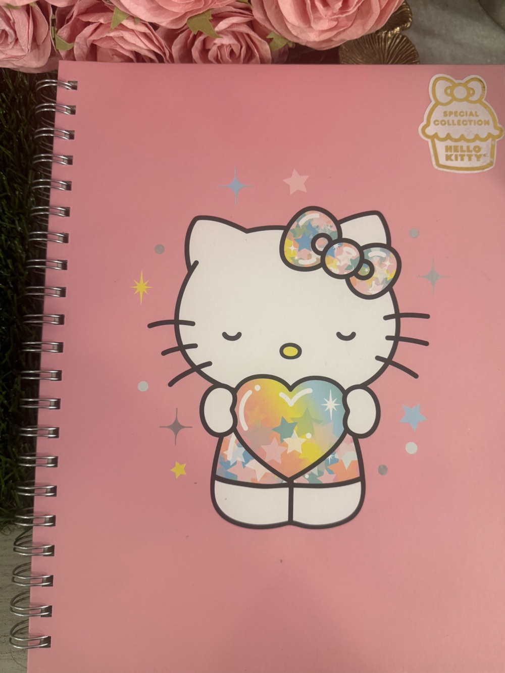 Sanrio Hello Kitty Pink Spiral Notebook with Pastel Rainbow Heart